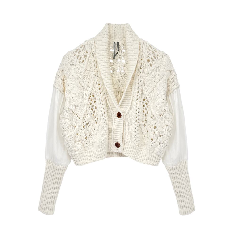 ANTHROPOLOGIE Balloon-Sleeve Twofer Cable-Knit Cardigan Sweater XS